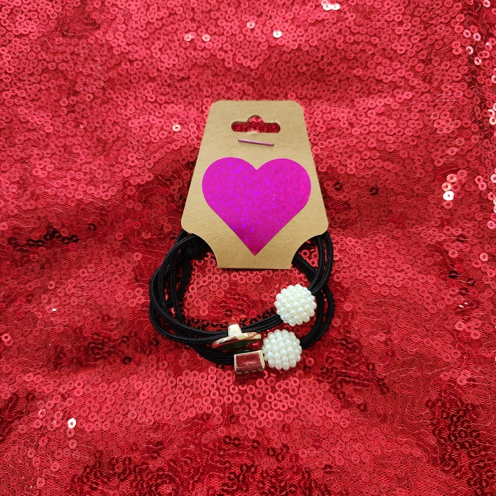 Black Faux Pearl and Beads Hair Ties